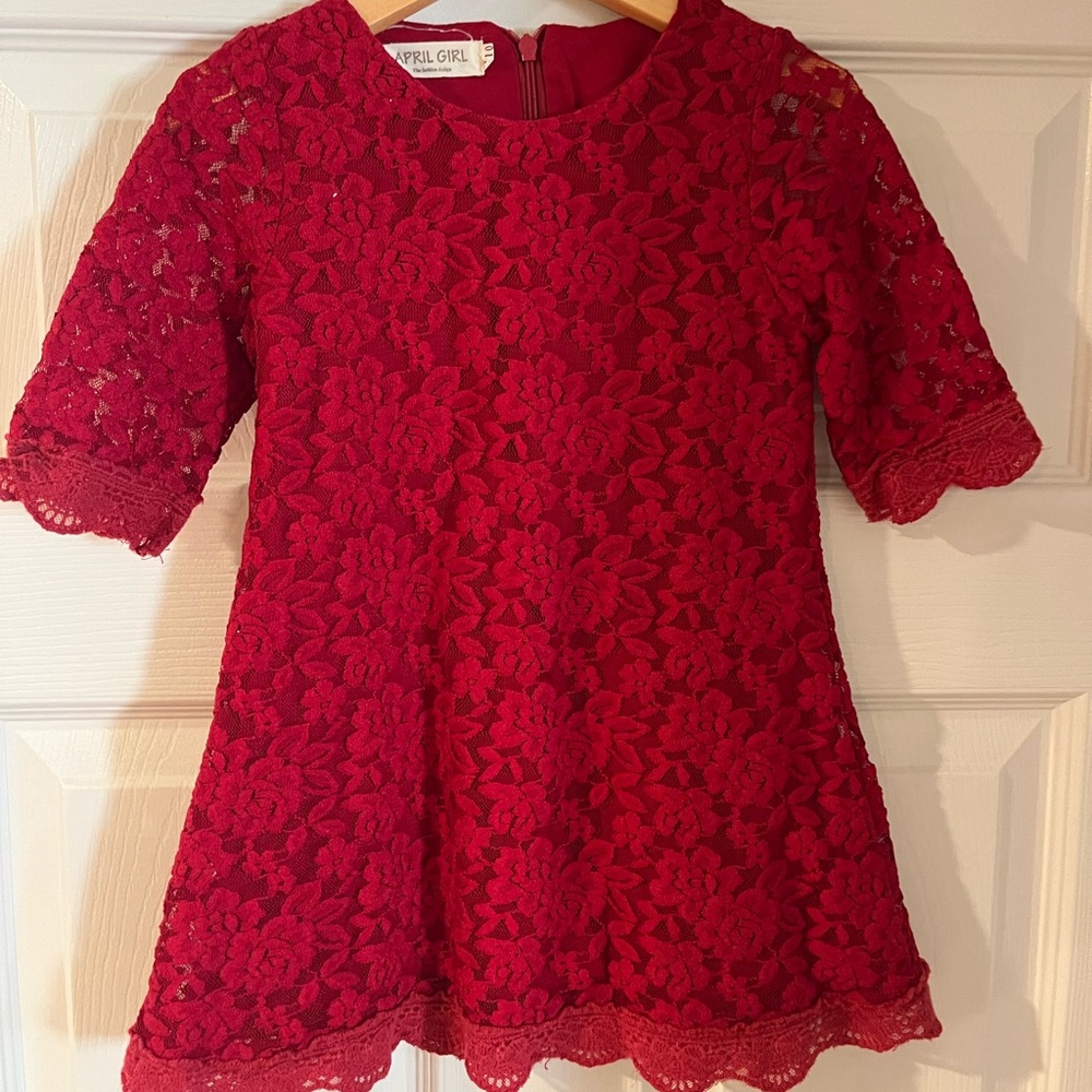 Red, Lace 3/4 sleeve Toddler Dress❤️